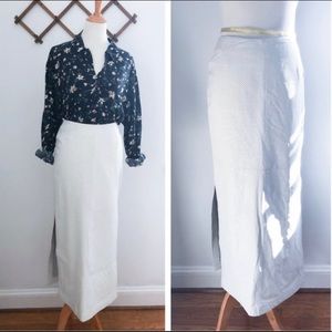 Vintage 90s White Perforated Leather Midi Skirt Small / 4